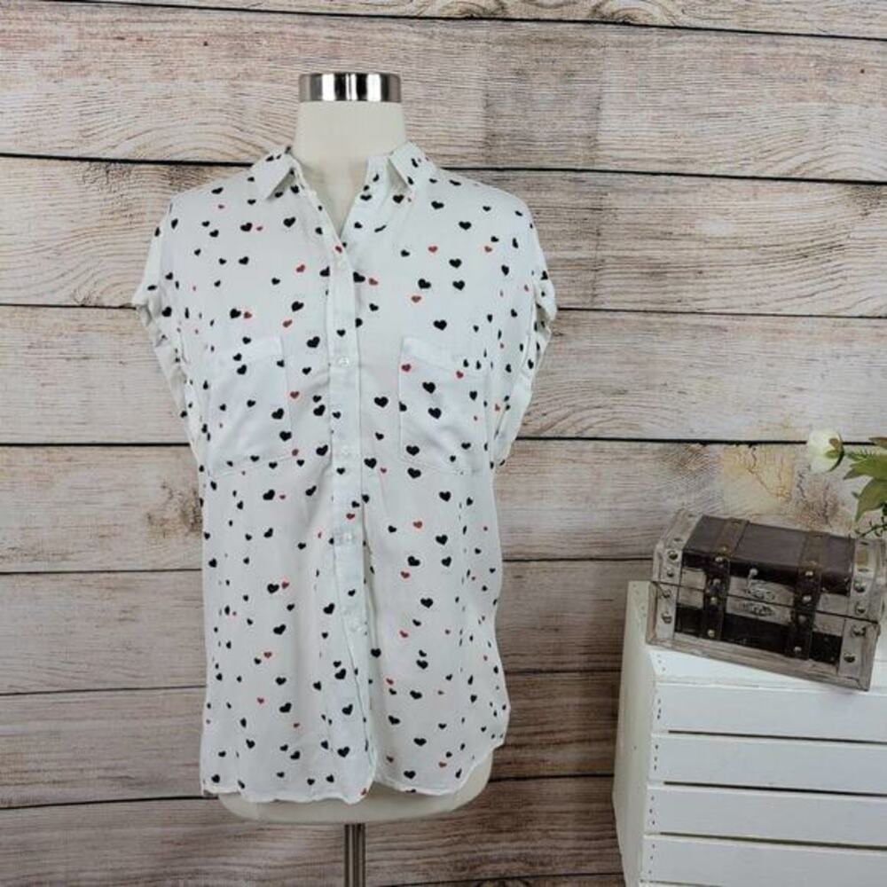 Rails Britt Button Down Hearts‎ on Fire White Shirt Size Extra Small